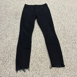 Mother Stunner Zip Ankle Step Fray Jeans Sz 27 Black Denim Grunge Goth